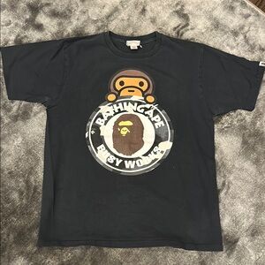 Black Short Sleeve Tee with Cartoon Graphic Design